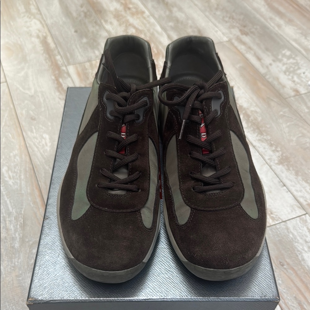 Prada American cups Men's Brown Suede Sneakers